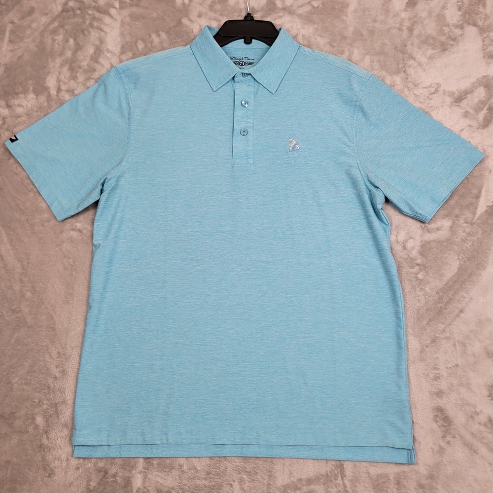 Straight Down Mens Golf Polo Aqua Blue Heather Medium Performance Casual Logo